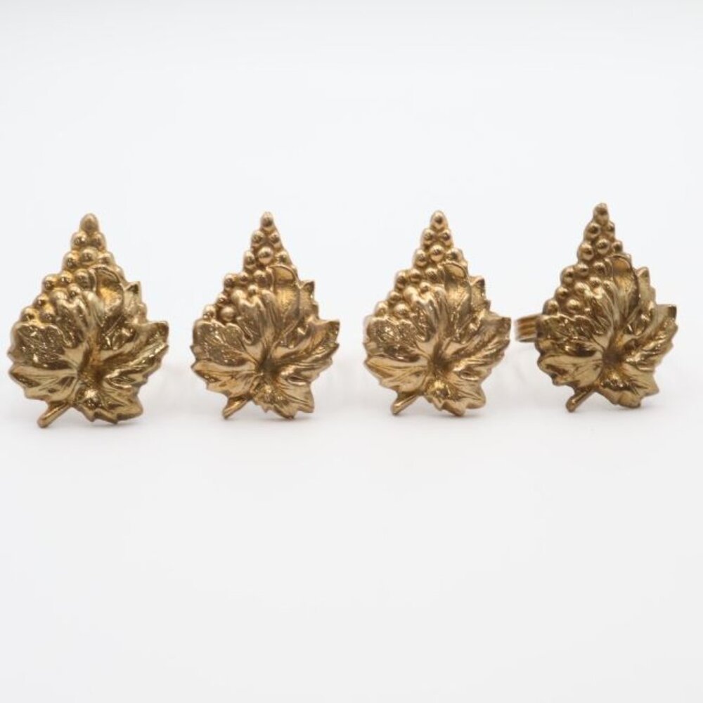 4 Vintage Liards Ltd Brass Napkin Rings Holders Grape Cluster Leaves Cloth